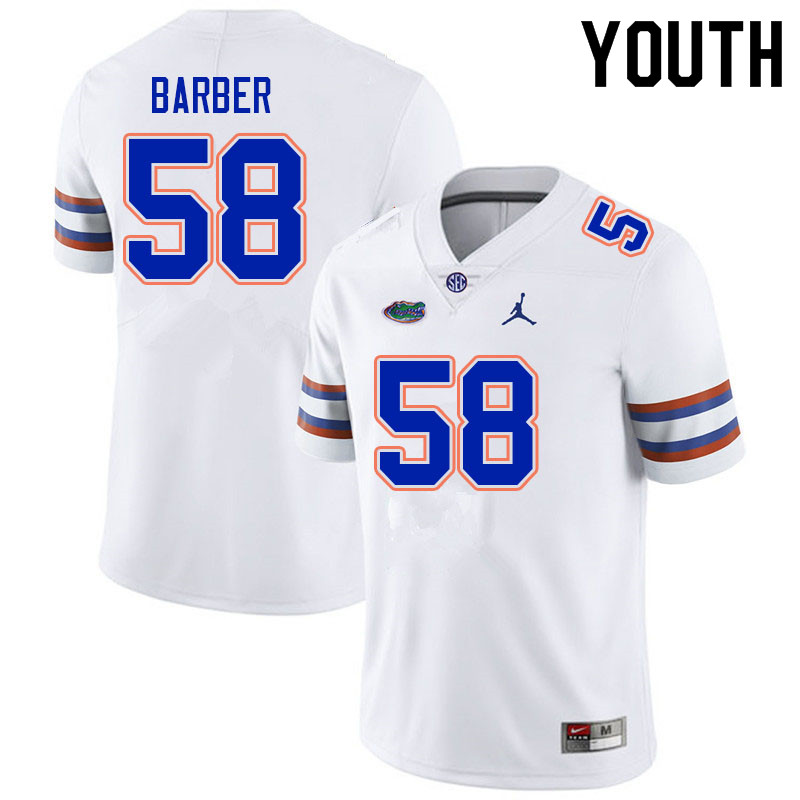 Youth #58 Austin Barber Florida Gators College Football Jerseys Sale-White - Click Image to Close